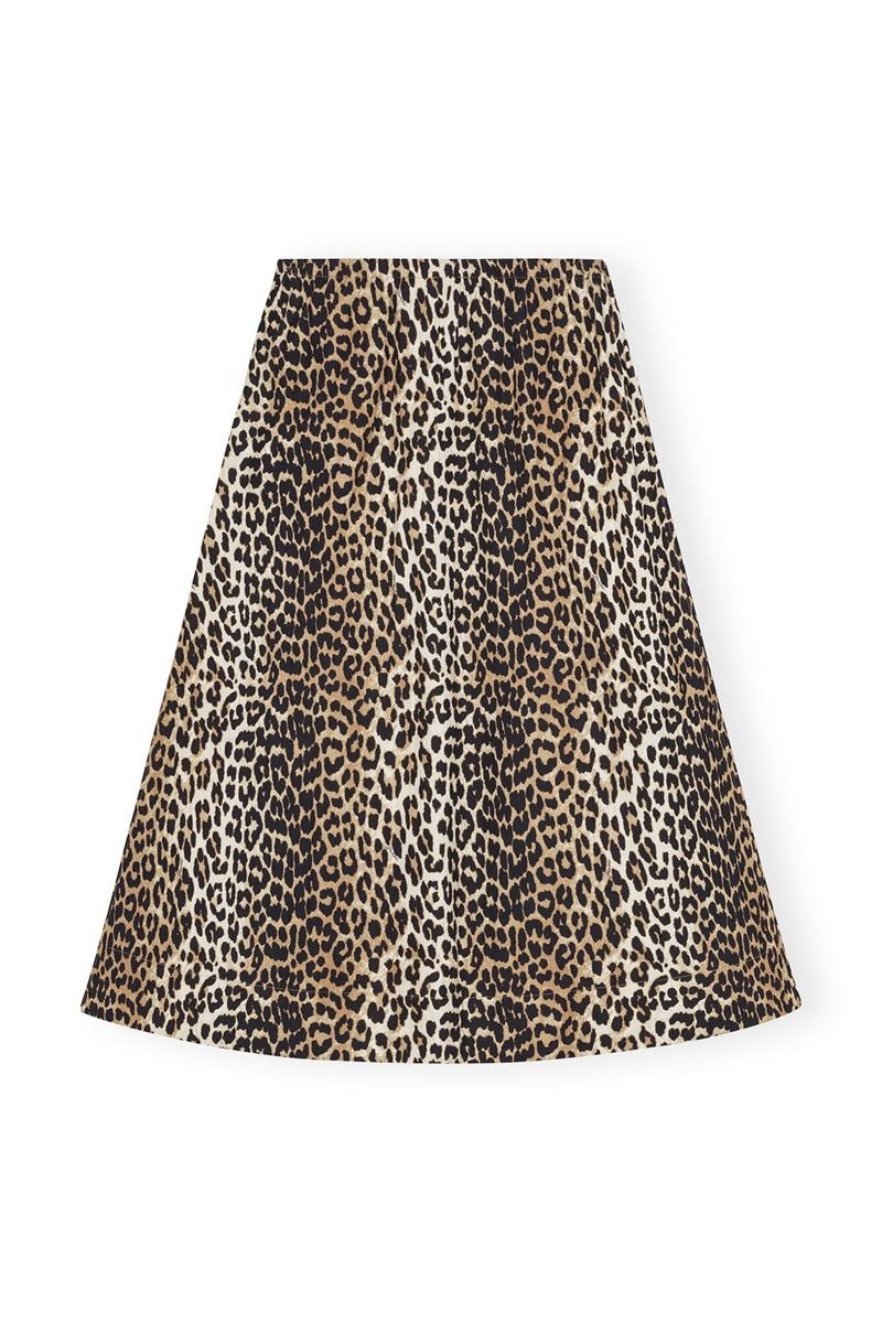 Ganni Leopard Printed Elasticated GolfSkirts Leopard | OVELP6823