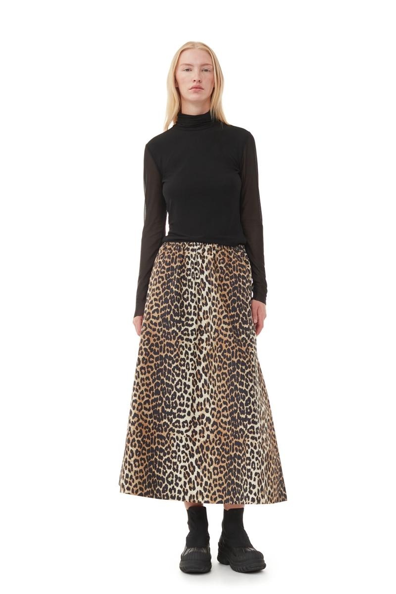 Ganni Leopard Printed Elasticated GolfSkirts Leopard | OVELP6823