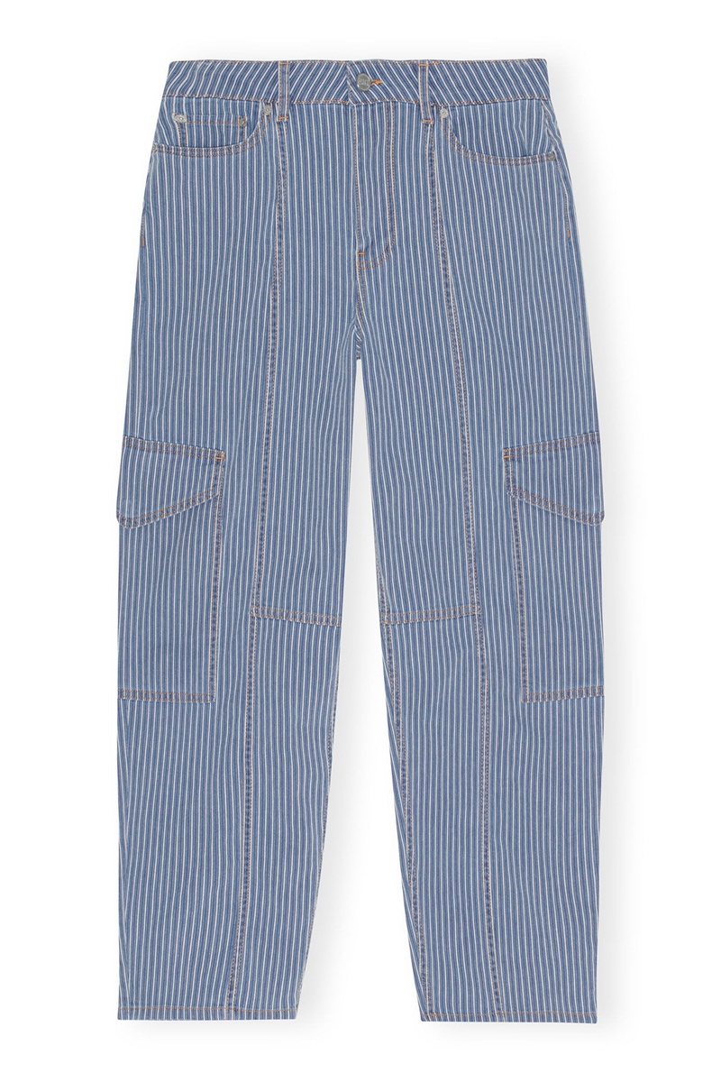 Ganni Light Stripe Denim Cargo Hose Blau Grau | ANKBS1539