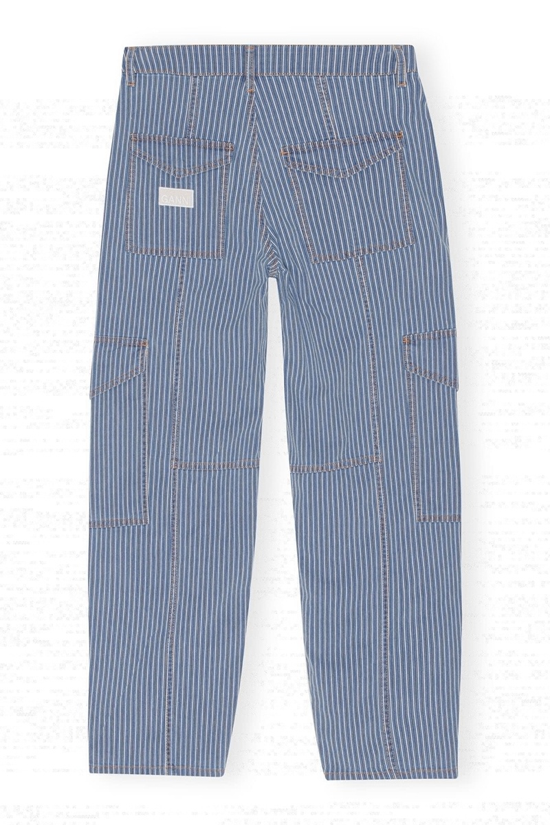 Ganni Light Stripe Denim Cargo Hose Blau Grau | ANKBS1539