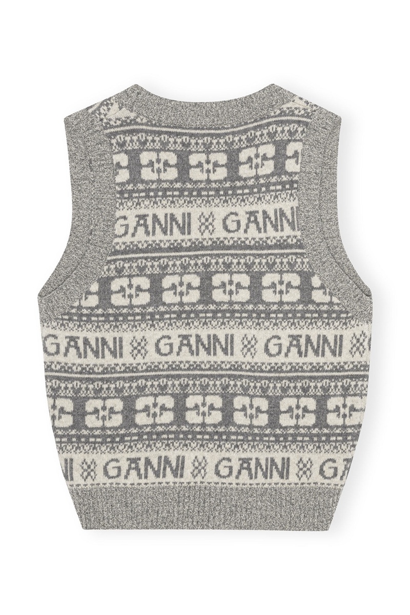 Ganni Logo Wolle Mix Weste Grau | FGKHA1372