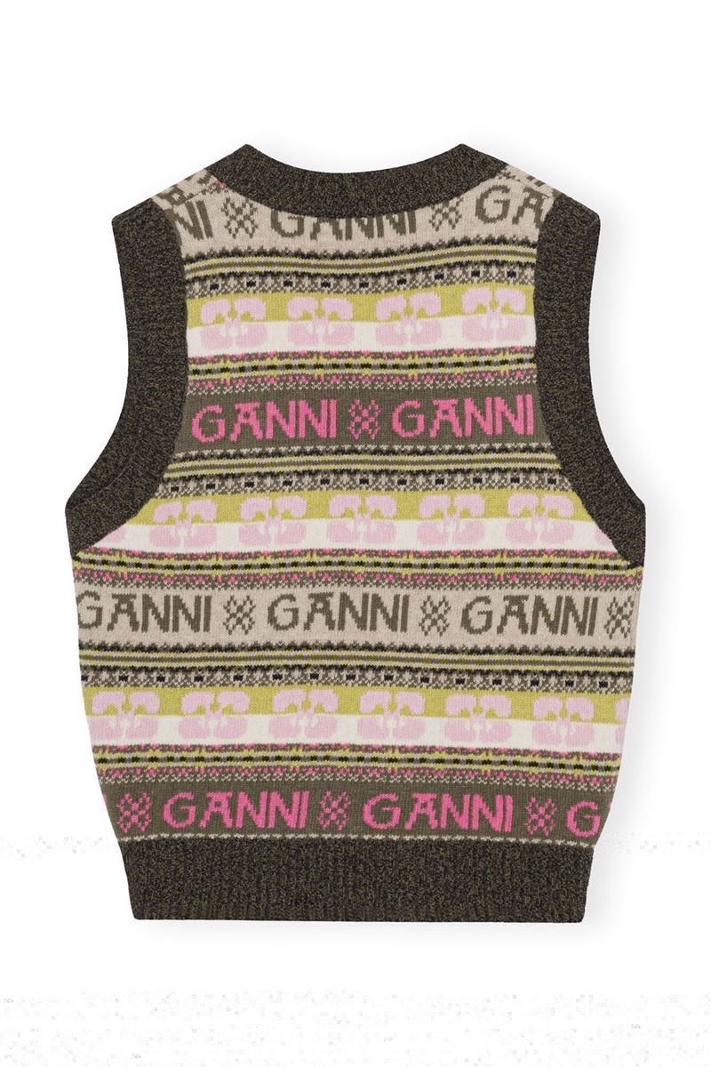 Ganni Logo Wolle Mix Weste Mehrfarbig | GNTUJ4586