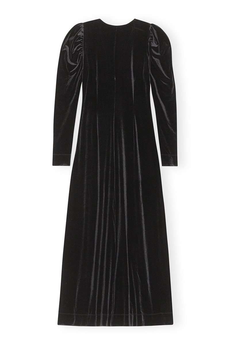 Ganni Long Velvet Kleid Schwarz | HTDXZ4091