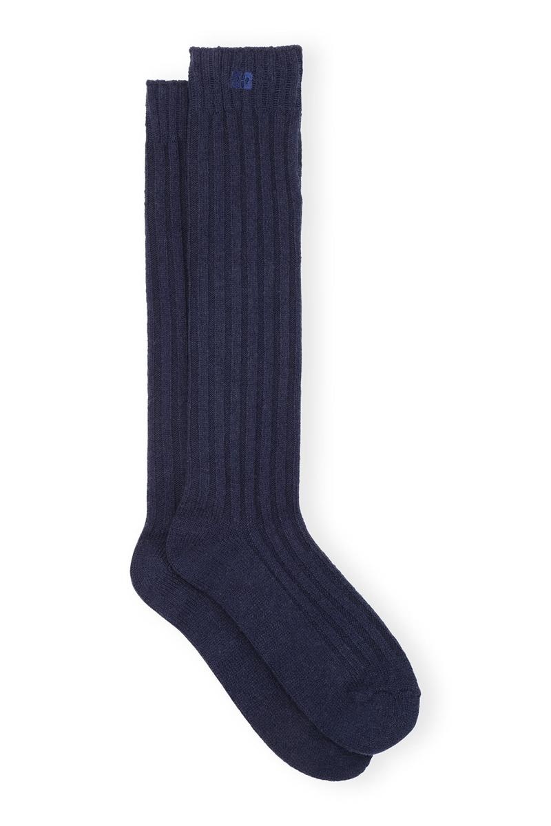 Ganni Long Winter Gerippt Socken Blau | MROGZ9203