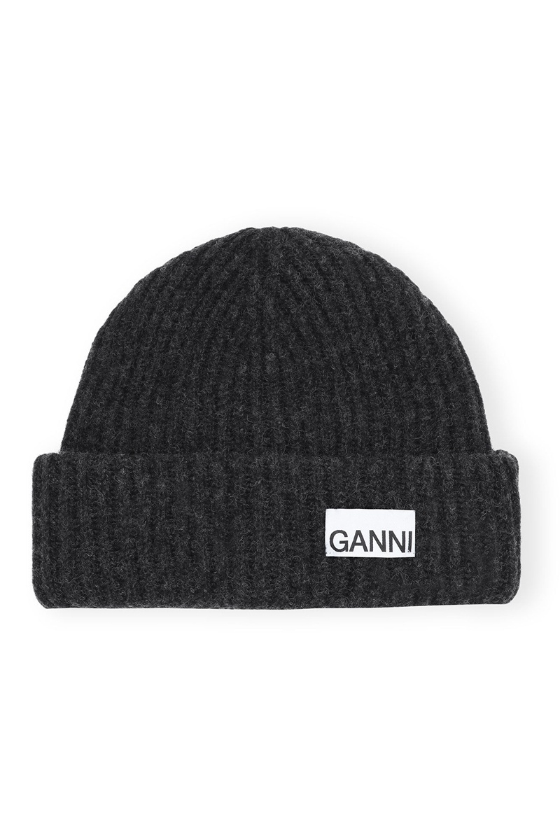 Ganni Loose Wolle Rib Knit Mütze Schwarz | NMLVG1527