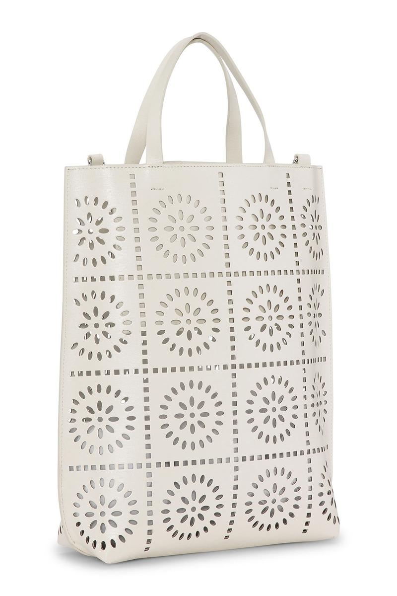 Ganni Medium Banner Perforated Handtasche Weiß | GFPUZ1206