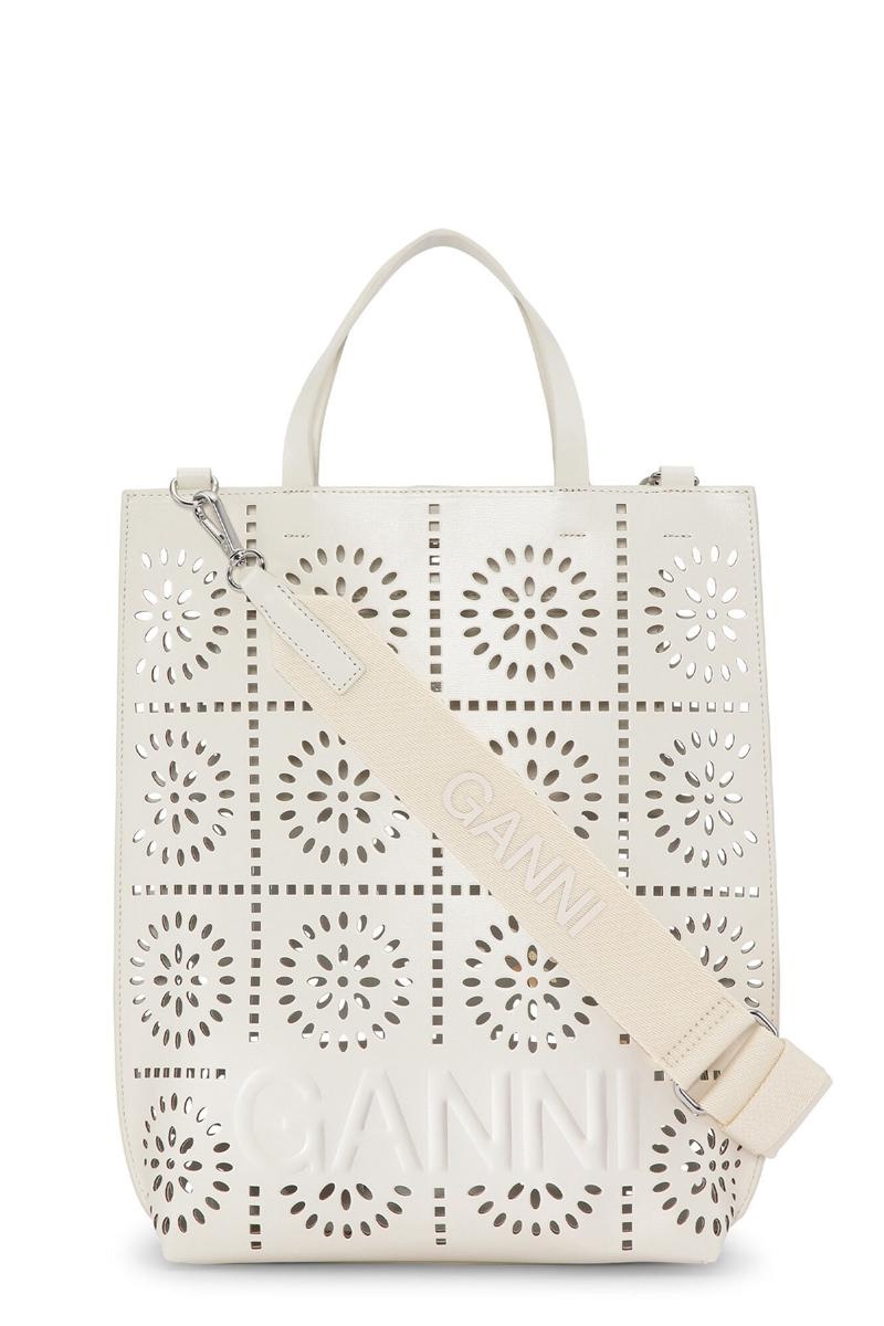 Ganni Medium Banner Perforated Handtasche Weiß | GFPUZ1206