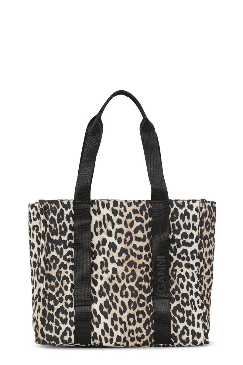 Ganni Medium Leopard Tech Tragetasche Leopard | DZRBQ2956