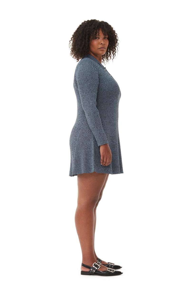 Ganni Melange Knit Minikleid Silber Blau | VLDNX6510