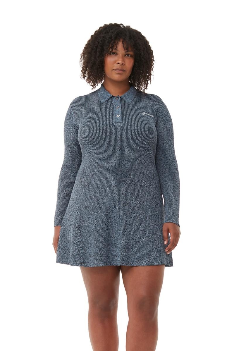 Ganni Melange Knit Minikleid Silber Blau | VLDNX6510