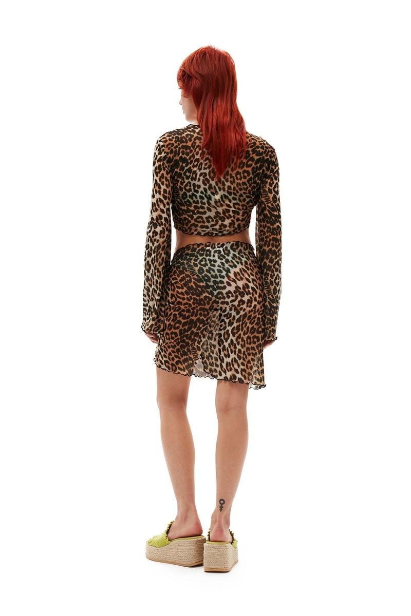 Ganni Mesh Cover Up Wrap Bademode Leopard | VGHYX7239