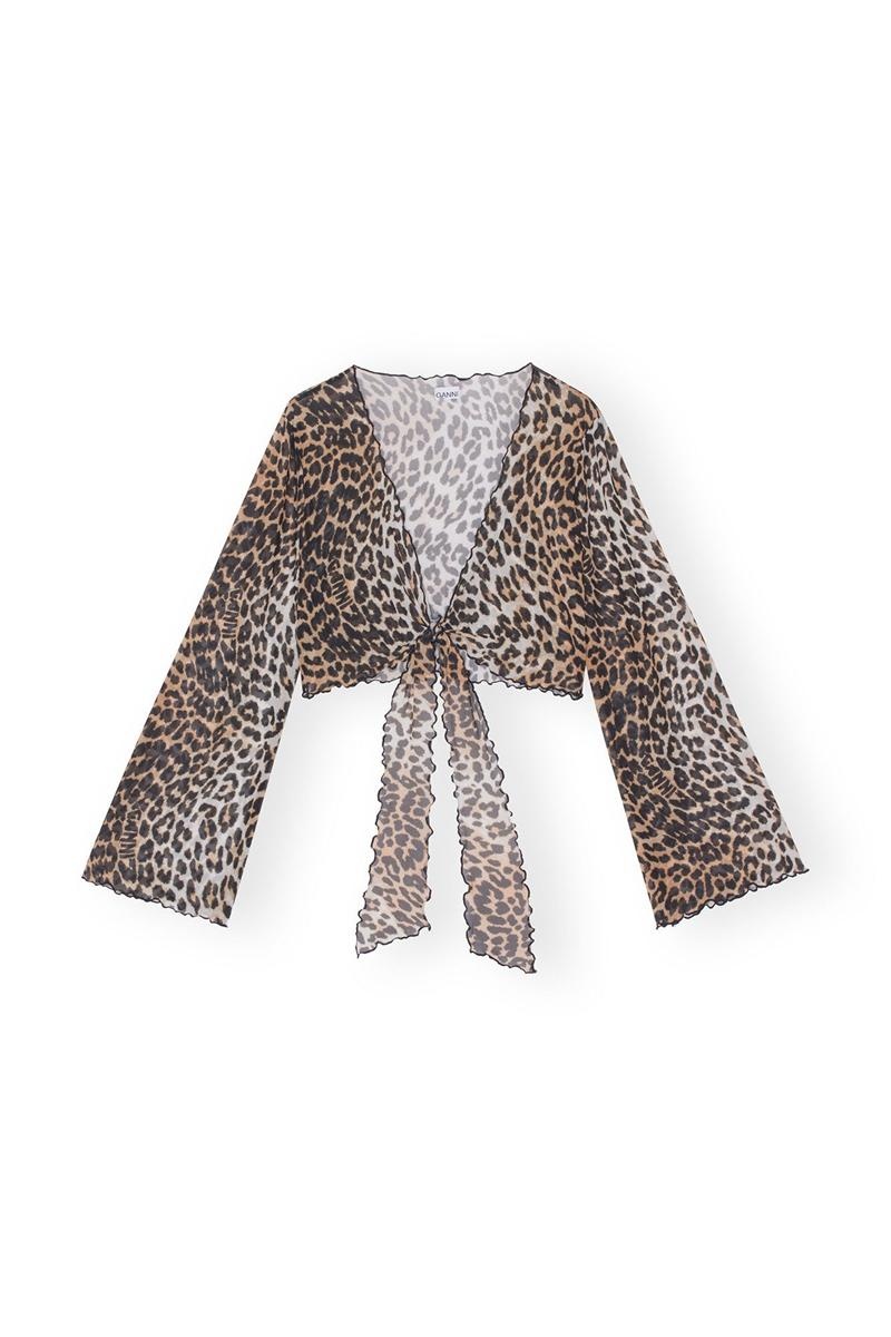 Ganni Mesh Cover Up Wrap Bademode Leopard | VGHYX7239