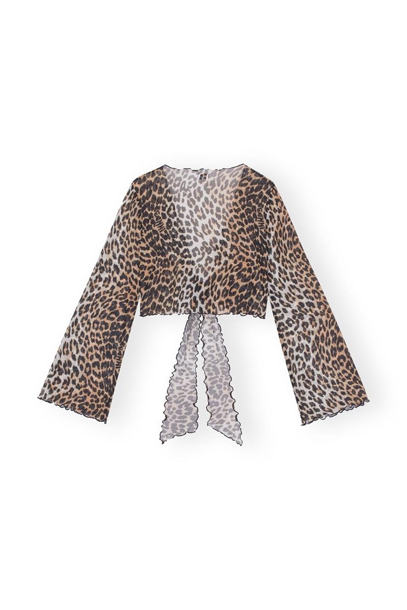 Ganni Mesh Cover Up Wrap Bademode Leopard | VGHYX7239