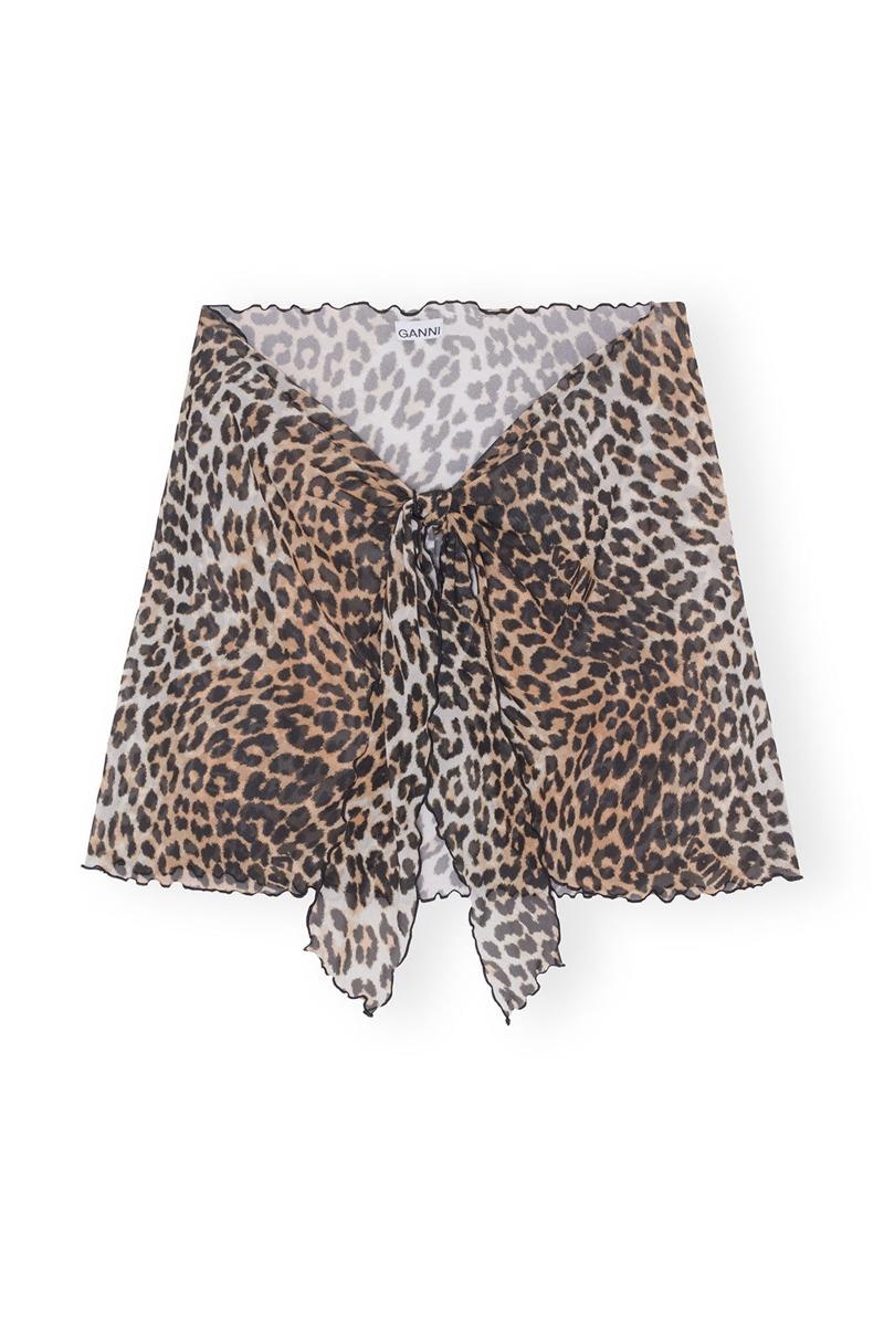 Ganni Mesh Cover Up Wrap Mini Skirt Bademode Leopard | XQEKO7386