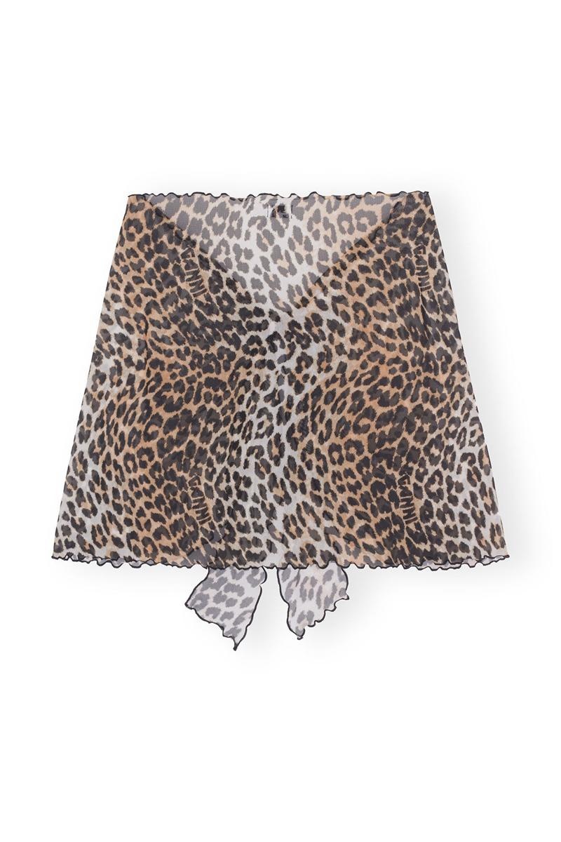 Ganni Mesh Cover Up Wrap Mini Skirt Bademode Leopard | XQEKO7386