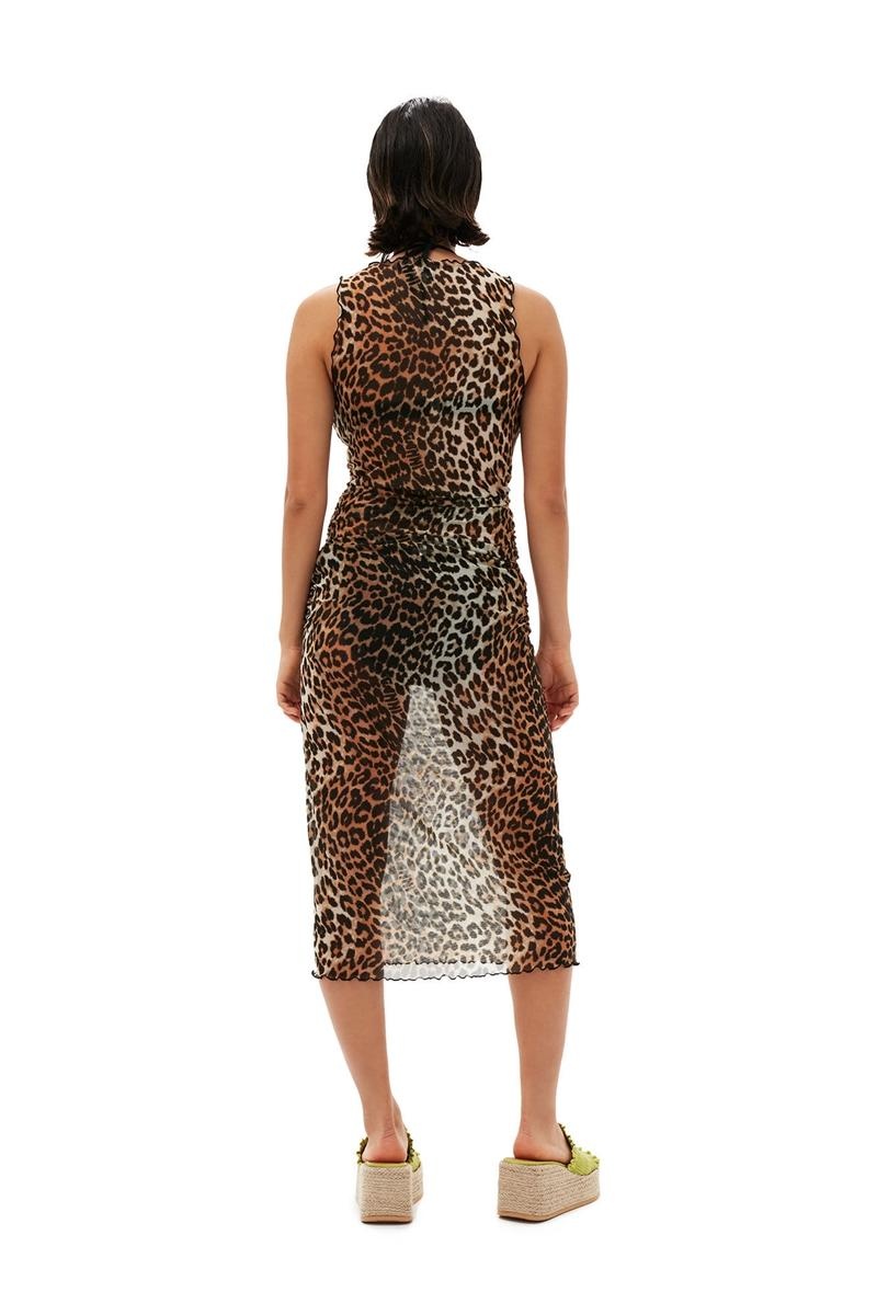 Ganni Mesh Cover Up Ärmellose Kleid Leopard | VIRJP7923