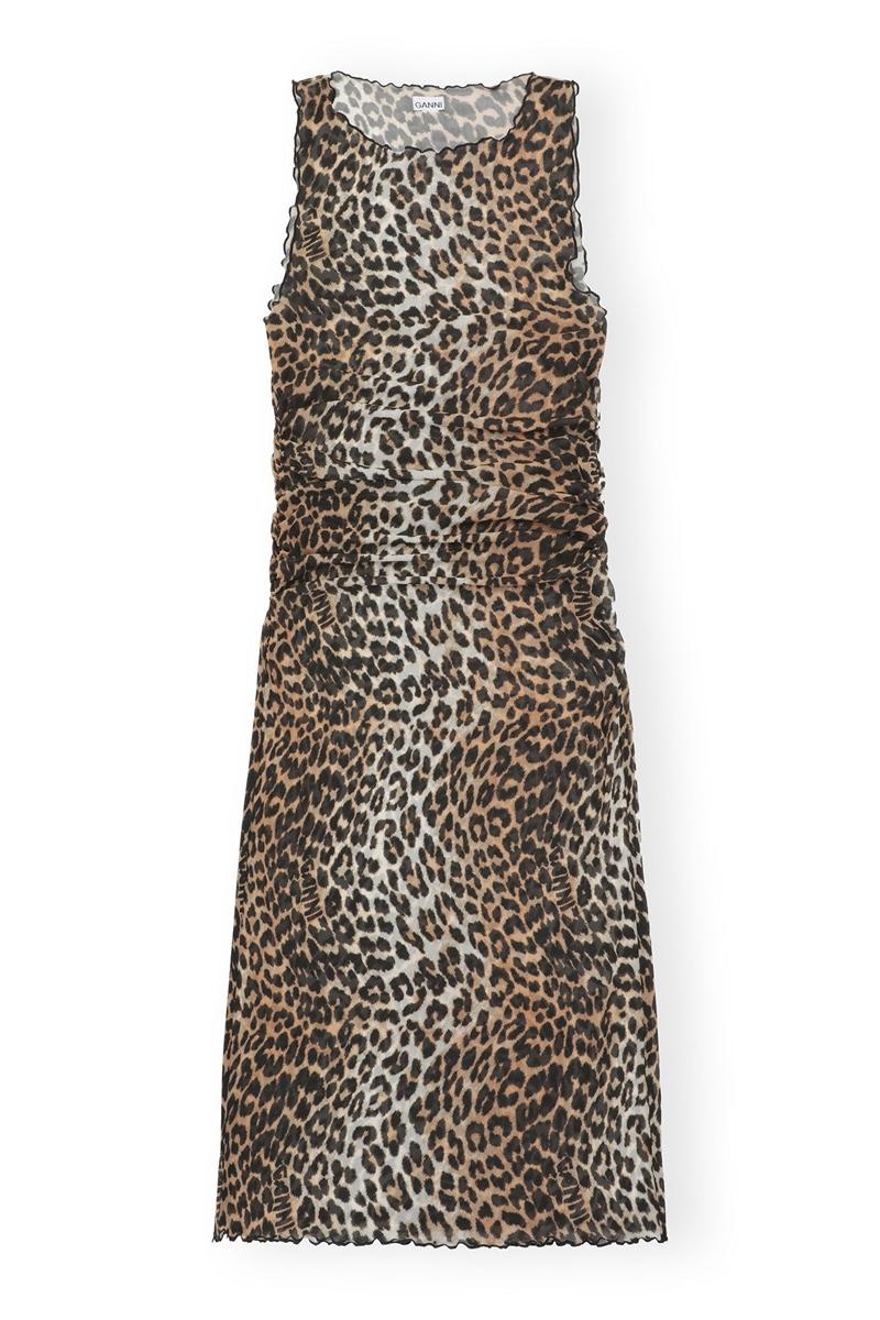 Ganni Mesh Cover Up Ärmellose Kleid Leopard | VIRJP7923