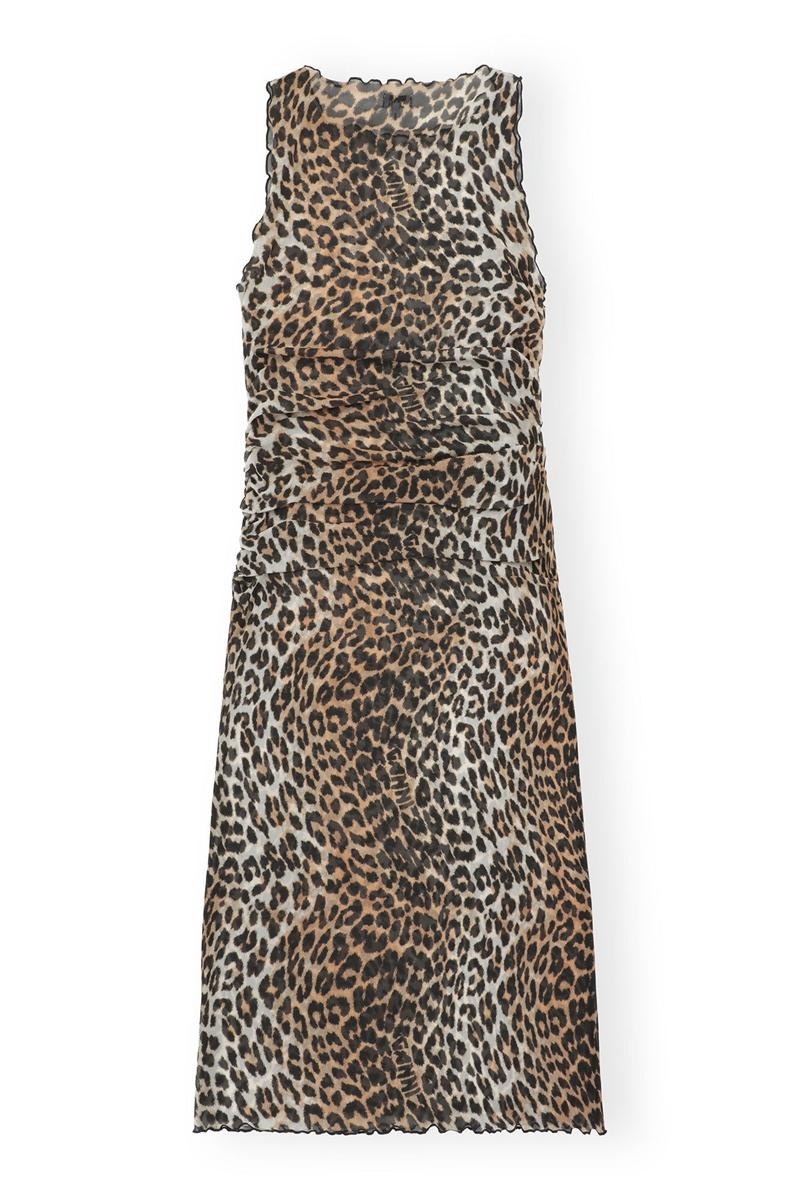 Ganni Mesh Cover Up Ärmellose Kleid Leopard | VIRJP7923