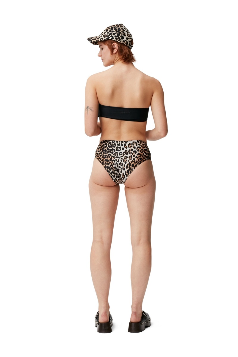 Ganni Mid-Rise Bikini Bottom Bademode Leopard | TQKNP1476