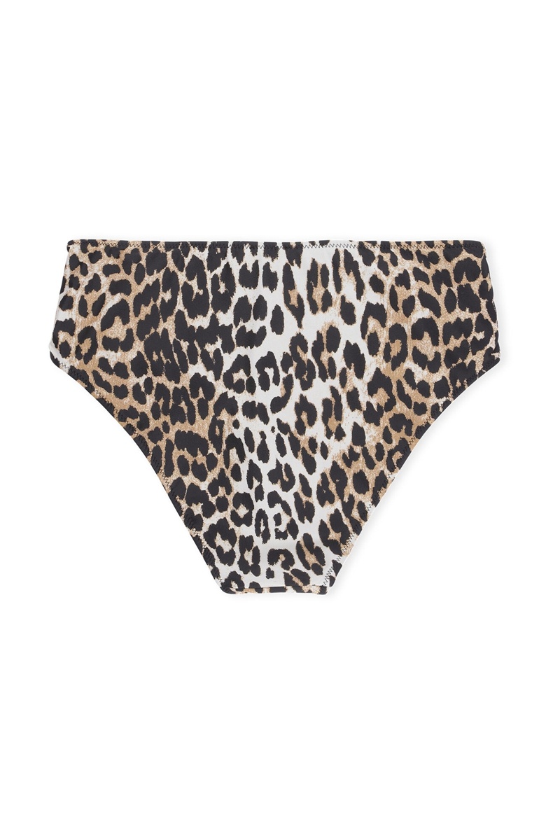 Ganni Mid-Rise Bikini Bottom Bademode Leopard | TQKNP1476