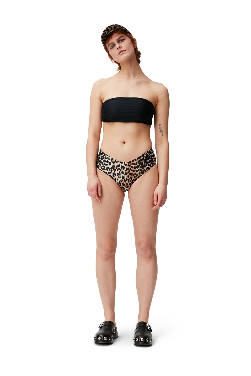 Ganni Mid-Rise Bikini Bottom Bademode Leopard | TQKNP1476