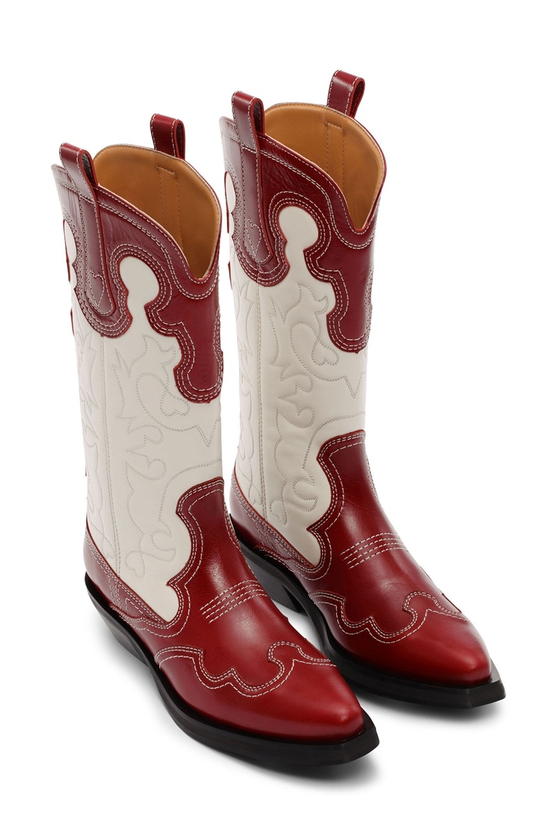 Ganni Mid Shaft Embroidered Westernstiefel Rosa | PNZCX0576