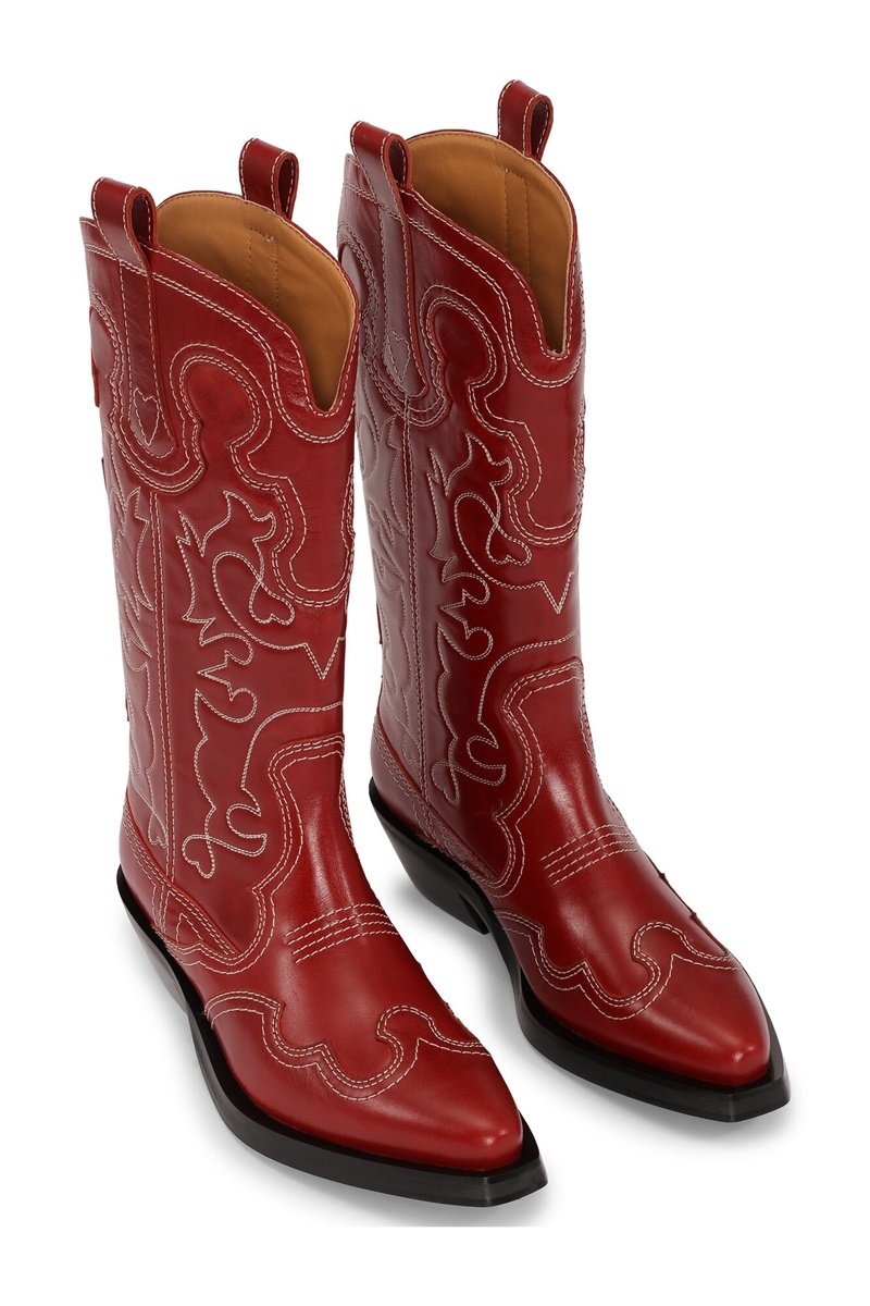 Ganni Mid Shaft Embroidered Westernstiefel Rosa | OCVMR2607