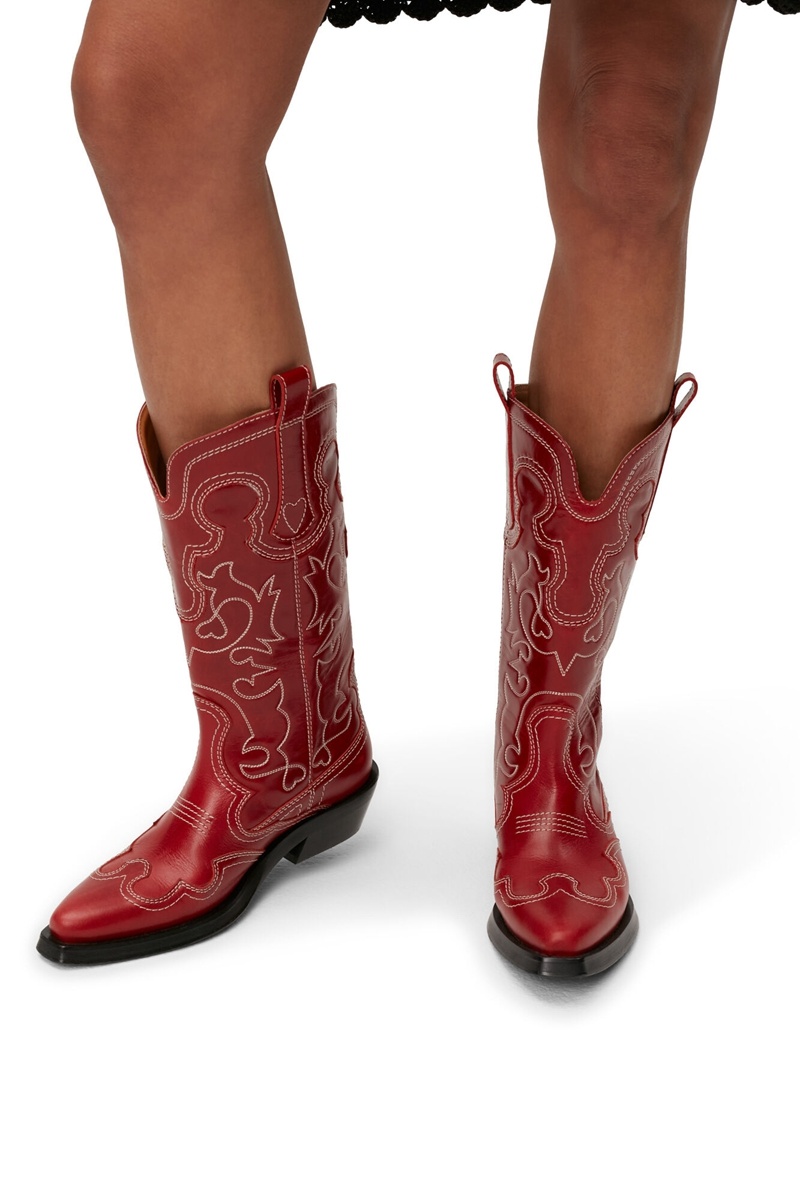 Ganni Mid Shaft Embroidered Westernstiefel Rosa | OCVMR2607