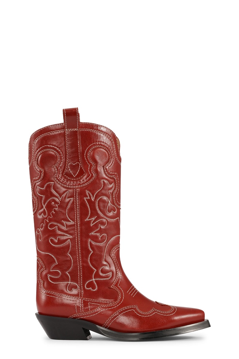 Ganni Mid Shaft Embroidered Westernstiefel Rosa | OCVMR2607