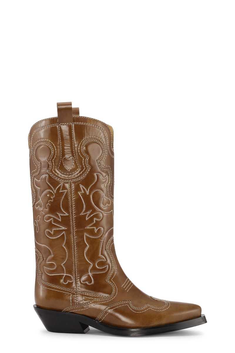 Ganni Mid Shaft Embroidered Westernstiefel Braun | XTPUG4367