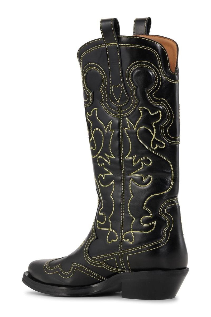 Ganni Mid Shaft Embroidered Westernstiefel Schwarz | FLOGW0186