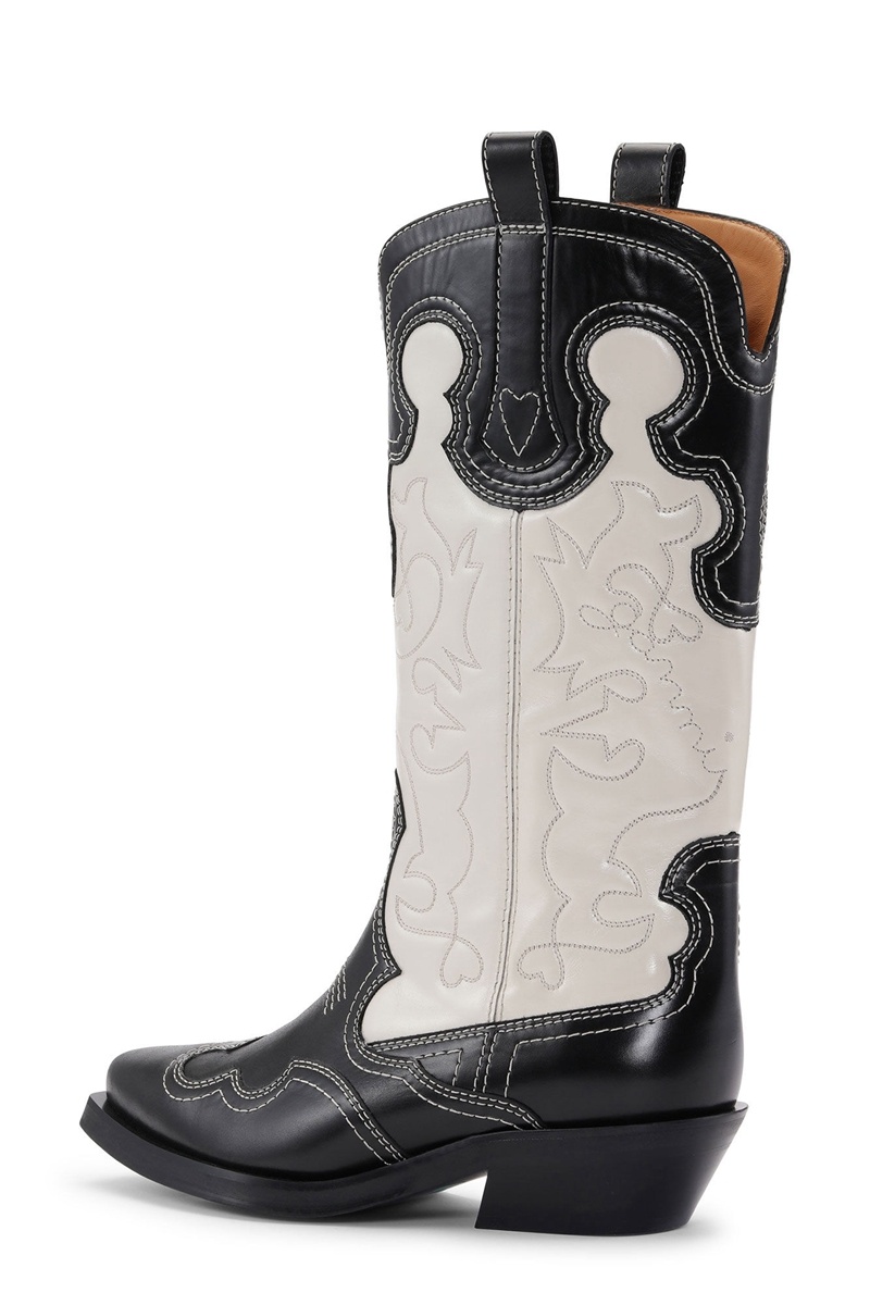 Ganni Mid Shaft Embroidered Westernstiefel Schwarz | KDXVR4981