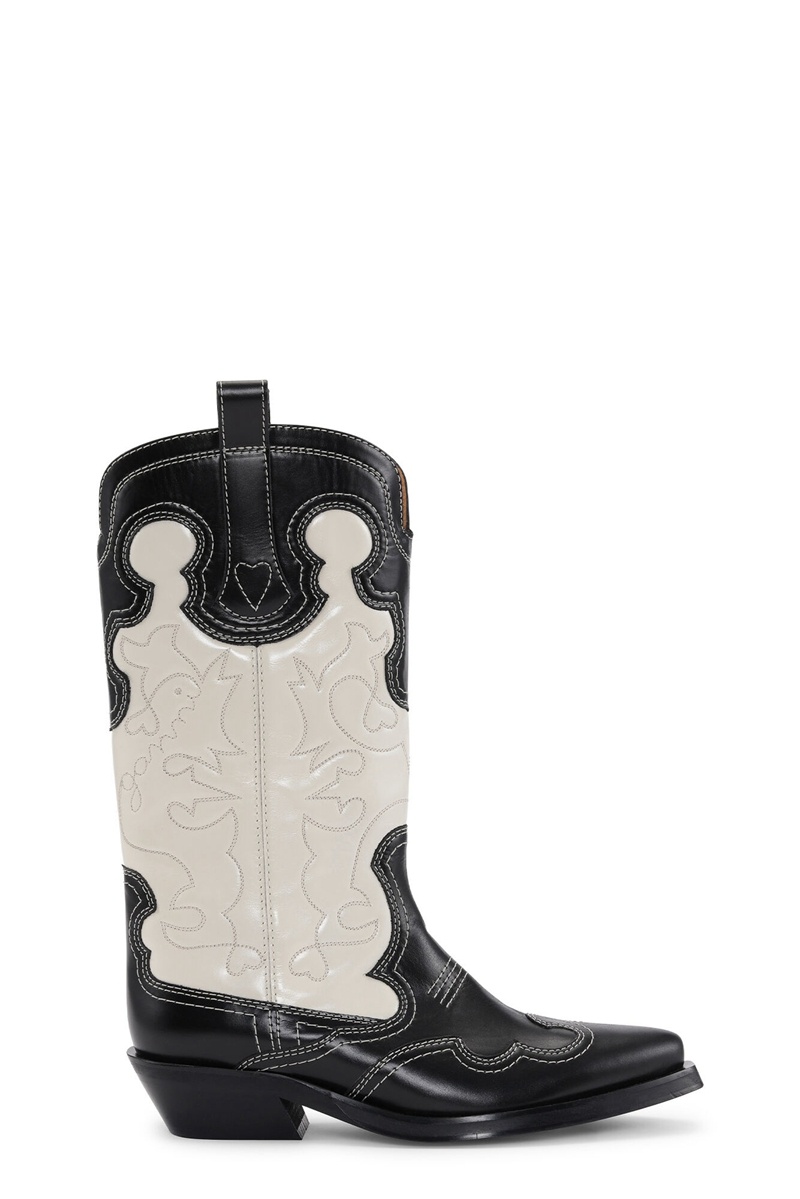 Ganni Mid Shaft Embroidered Westernstiefel Schwarz | KDXVR4981