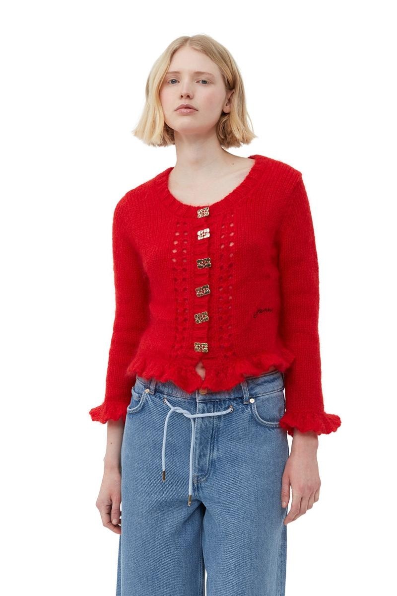 Ganni Mohair Strickjacke Rot | ZYBML8732