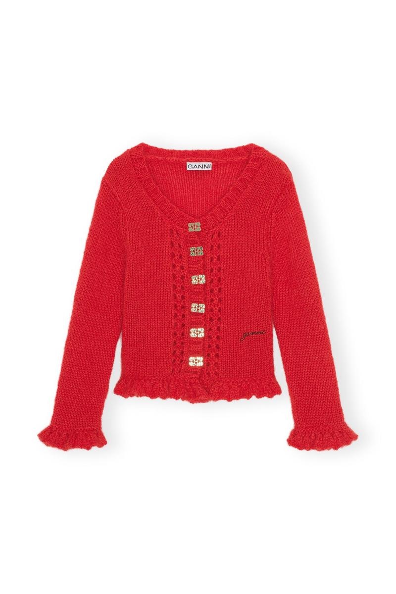 Ganni Mohair Strickjacke Rot | ZYBML8732