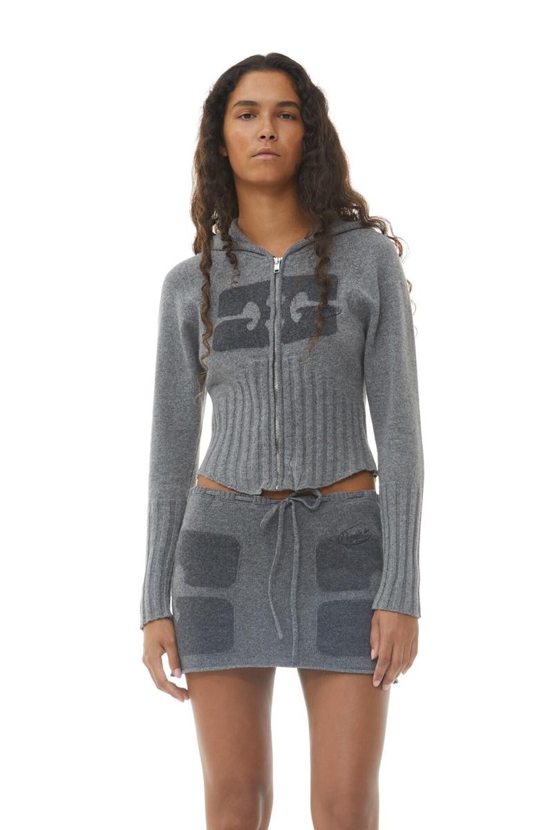 Ganni Nguyen Inc Graphic Fitted Pullover Grau | QPSZW8652