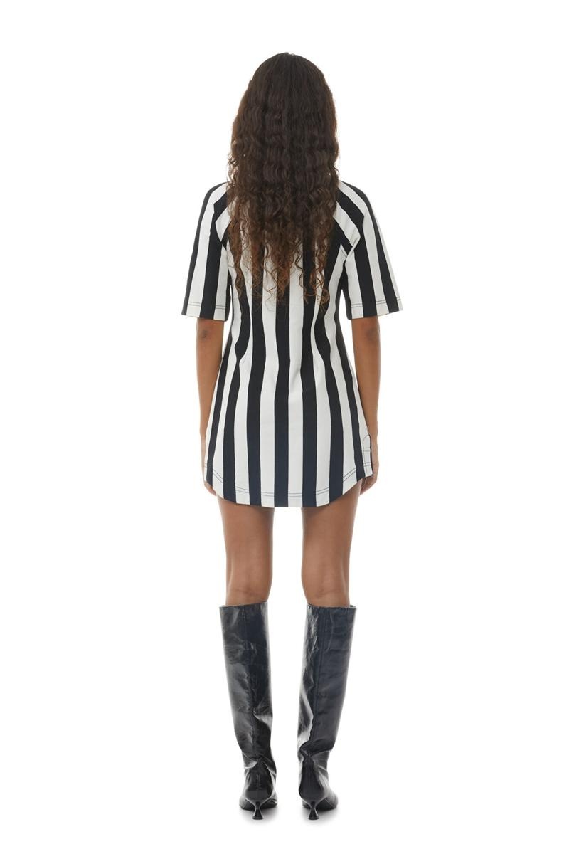 Ganni Nguyen Inc Stripe Baumwoll Jersey Minikleid Schwarz | WERND9175