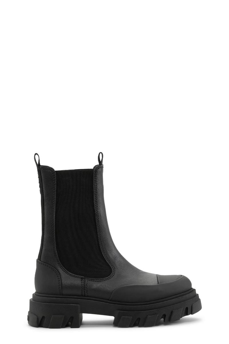 Ganni Ohoskin Stollen Mid Chelsea Stiefel Schwarz | AXJQT4182