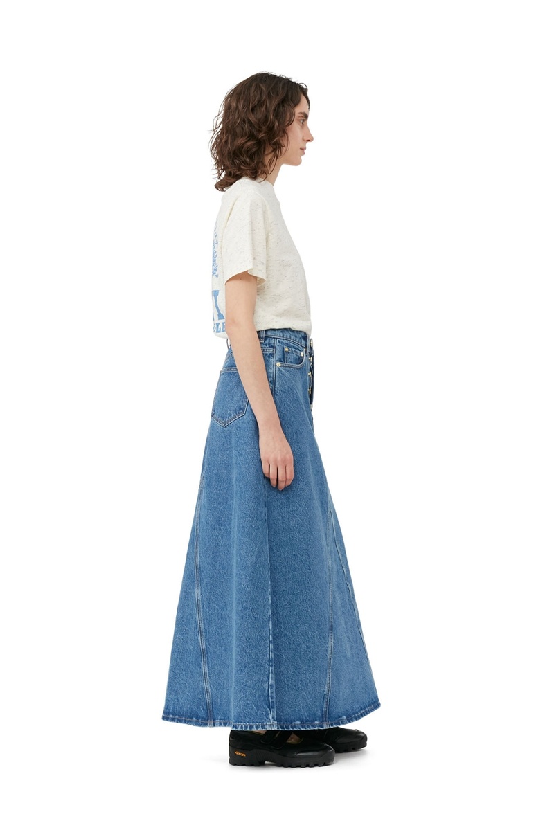 Ganni Overdyed Cutline Denim GolfSkirts Blau Grau | RTJVF9082