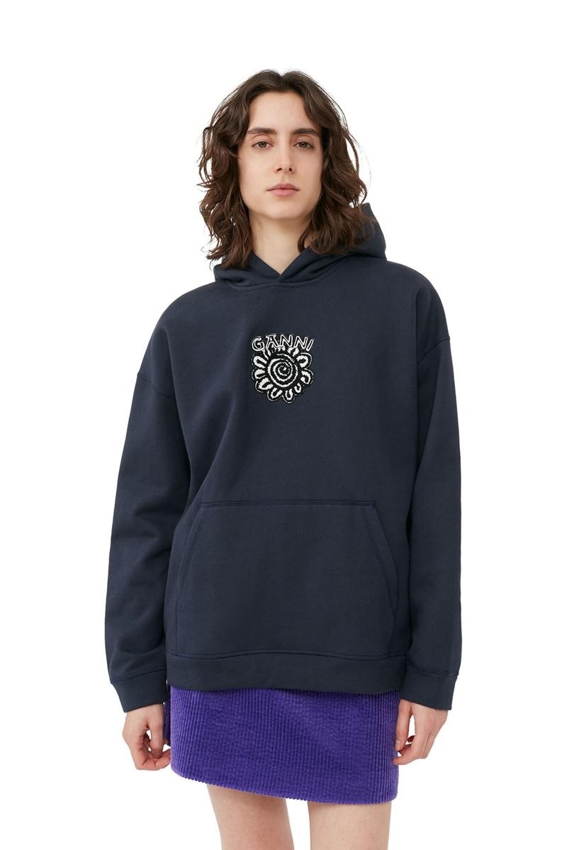 Ganni Oversized Isoli Flower Pullover Blau | LCANZ7031