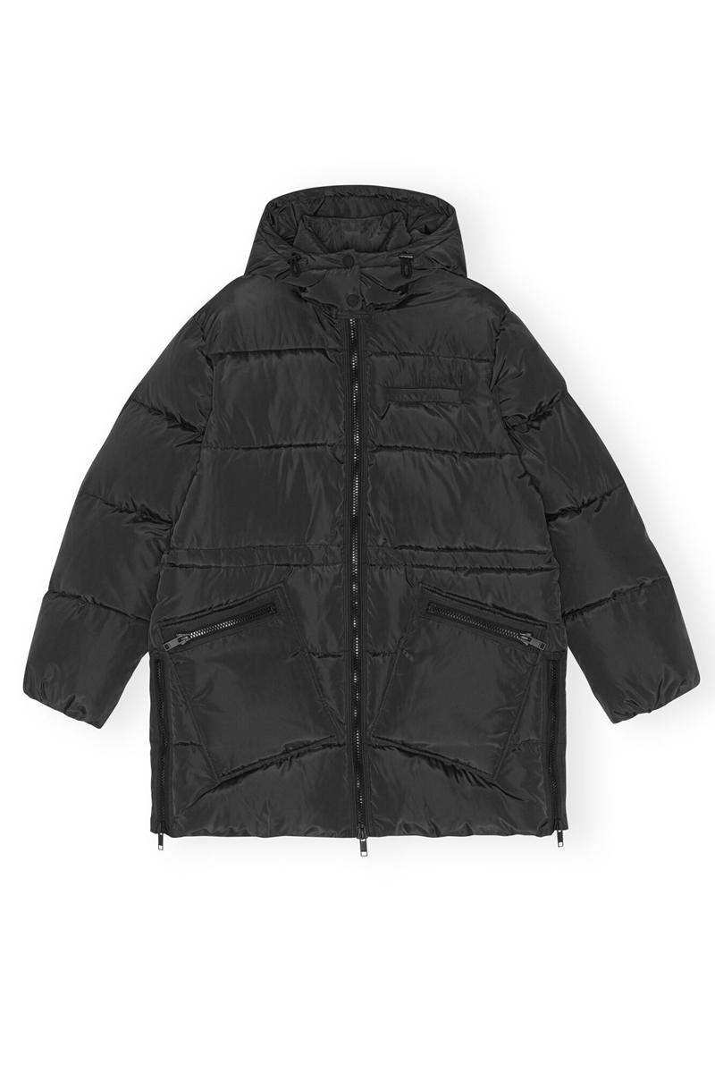 Ganni Oversized Tech Puffer Midi Jacken Schwarz | NCWQT1976