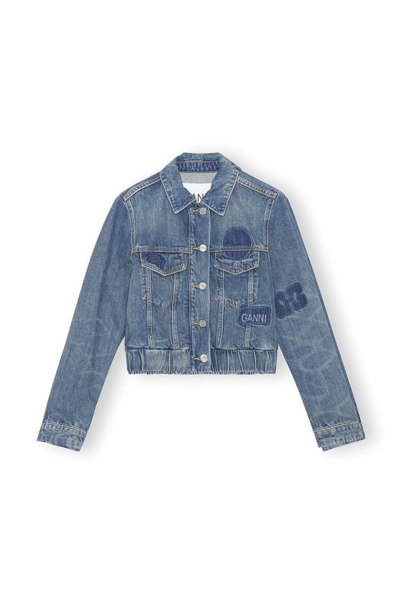 Ganni Patch Denim Bomber Jacken Waschen | CIEZK4016