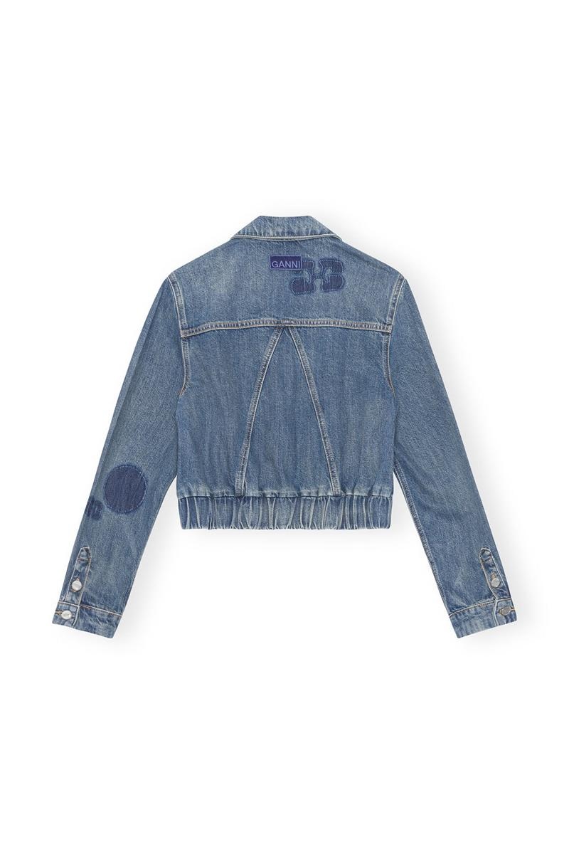 Ganni Patch Denim Bomber Jacken Waschen | CIEZK4016