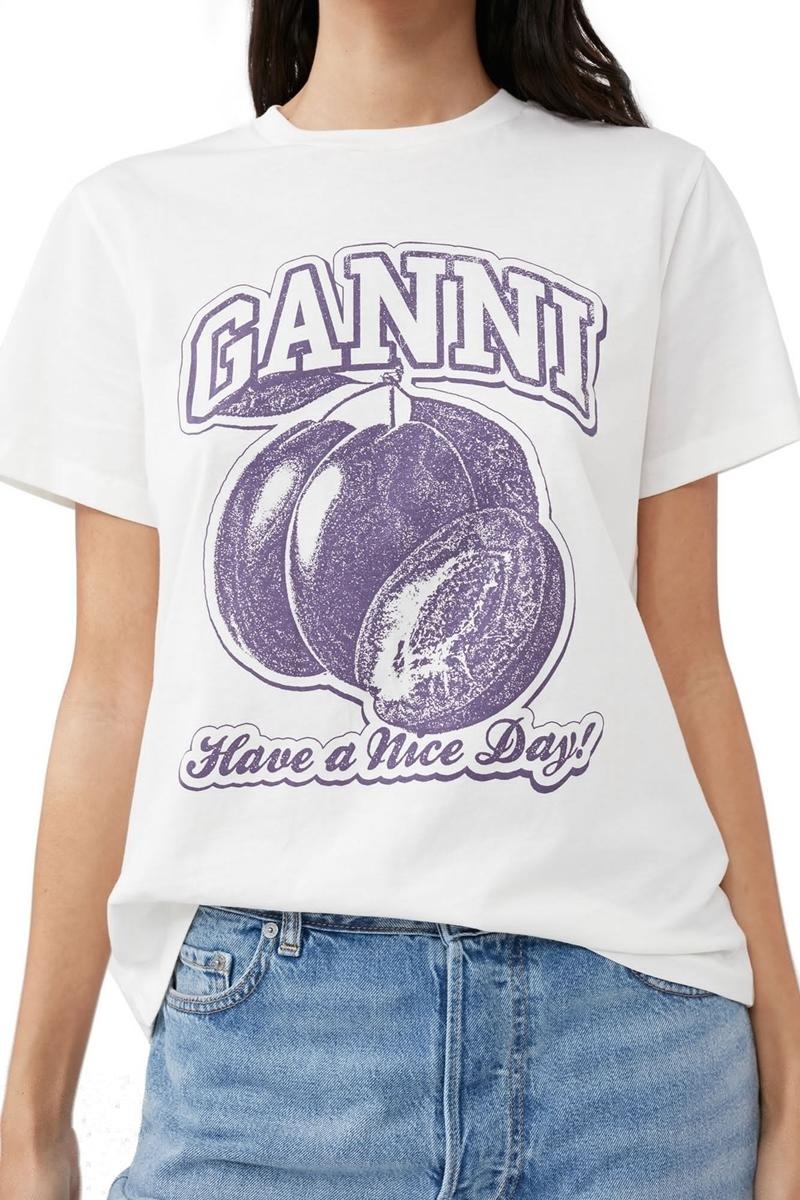 Ganni Plum Relaxed T-shirts Weiß | KCTNR2976