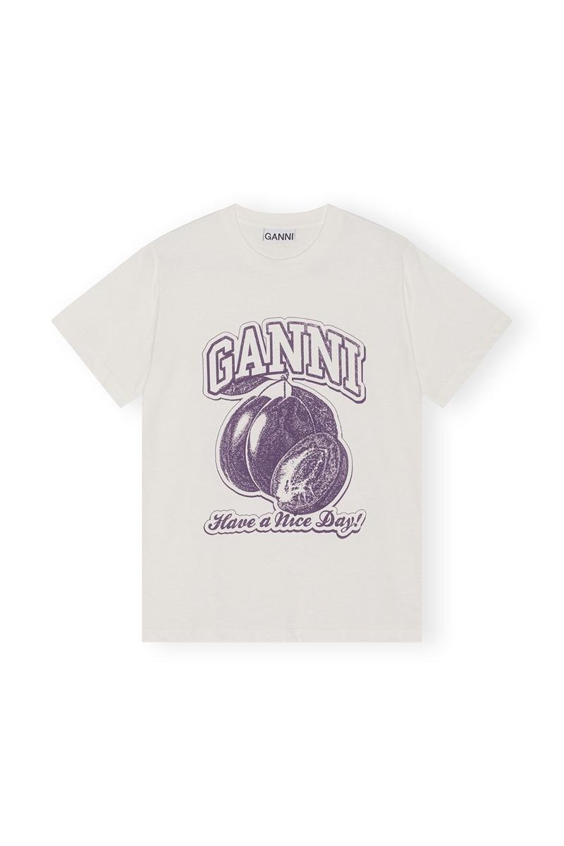 Ganni Plum Relaxed T-shirts Weiß | KCTNR2976