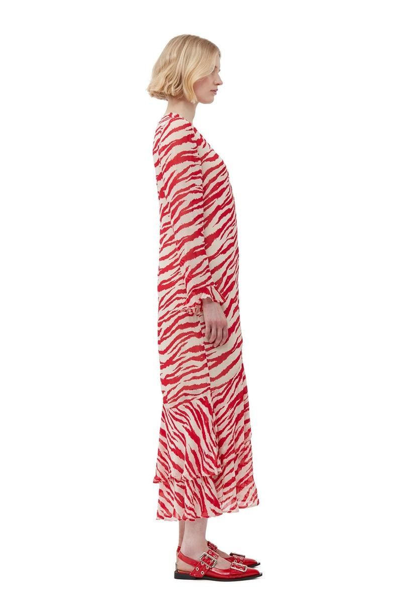 Ganni Printed Light Georgette Maxikleid Rot | ALXWQ1872