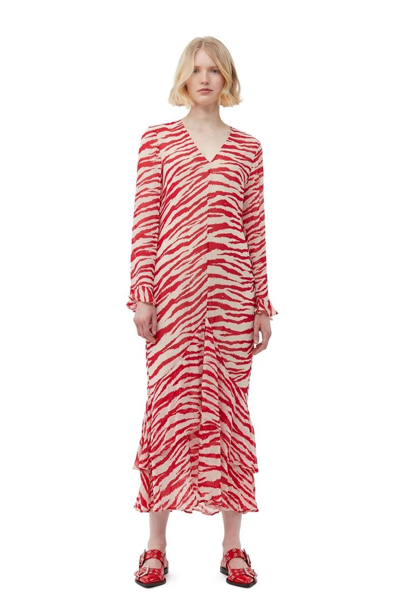 Ganni Printed Light Georgette Maxikleid Rot | ALXWQ1872