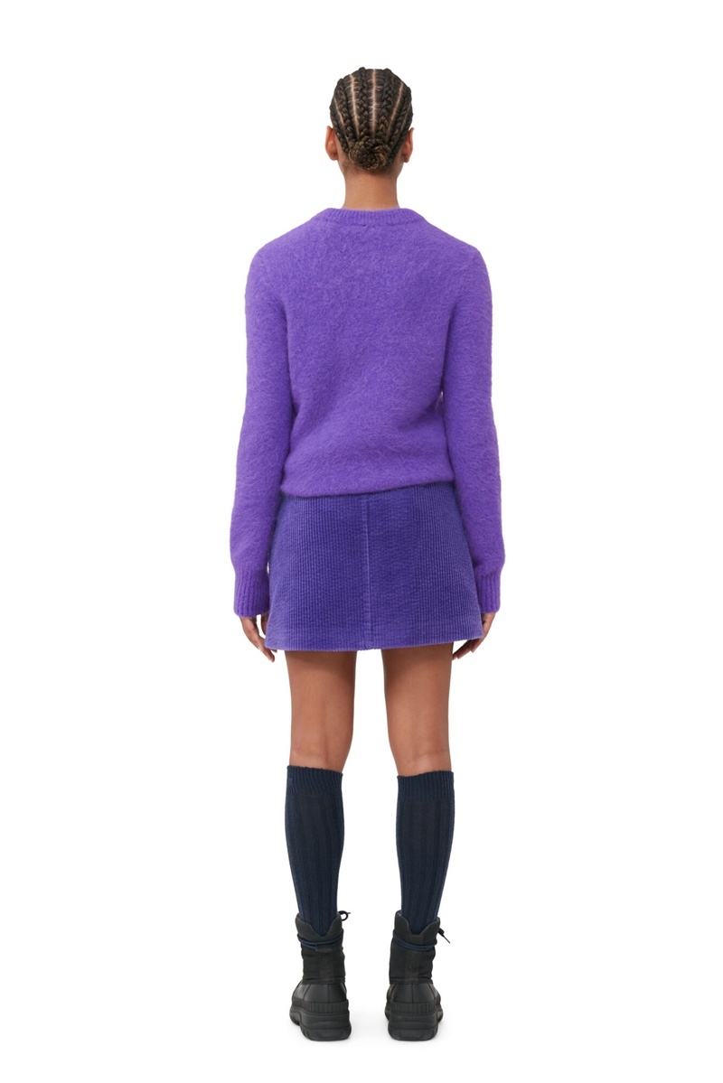 Ganni Purple Brushed Alpaca O-Neck Oberteile Lila | EAPKQ7529