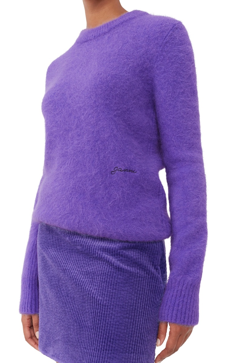 Ganni Purple Brushed Alpaca O-Neck Oberteile Lila | EAPKQ7529