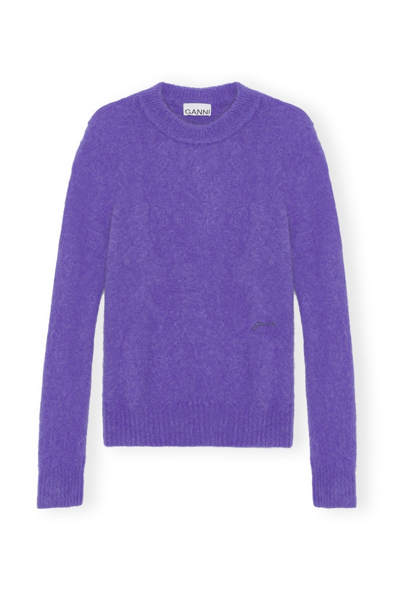 Ganni Purple Brushed Alpaca O-Neck Oberteile Lila | EAPKQ7529